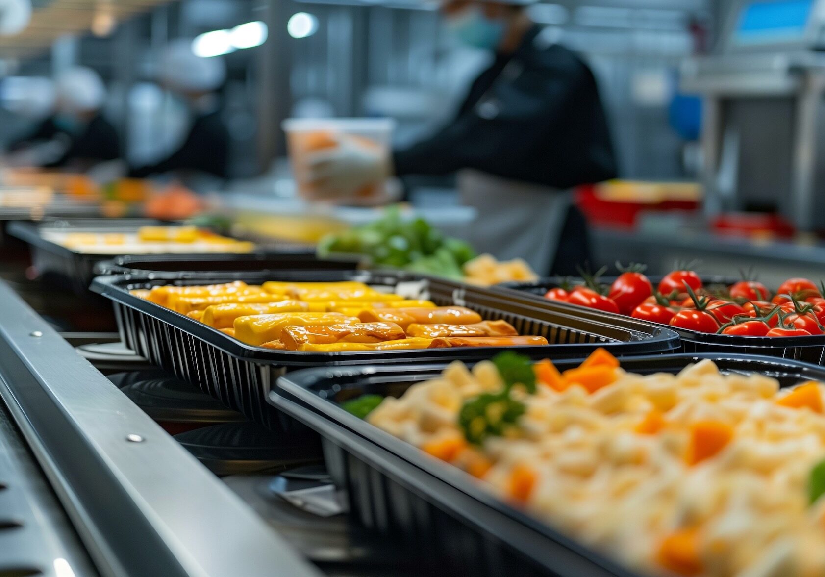 Food Packaging Process on Conveyor Belt in Factory